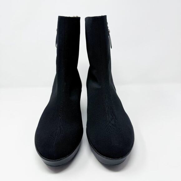 Stuart Weitzman Black Nylon Low Wedge Boots Women's 10.5N Side Zip Made in Spain - Picture 2 of 11